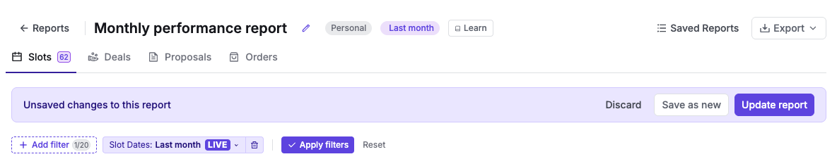 A saved report with unsaved changes